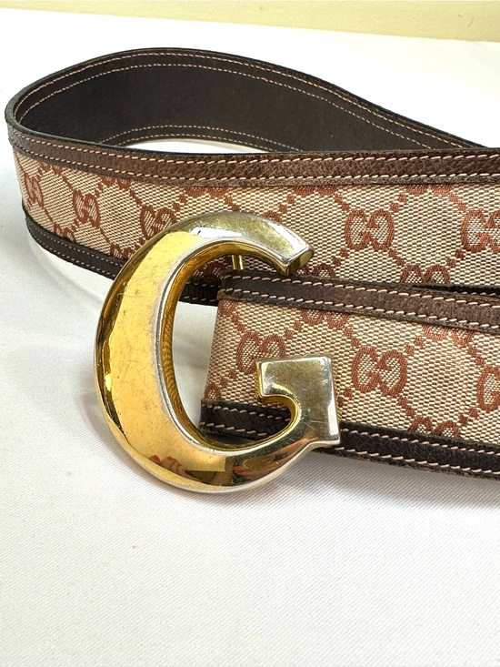 Gucci Monogram GG belt Brown Goldtone G size 80 30-32 holes Vintage Italy